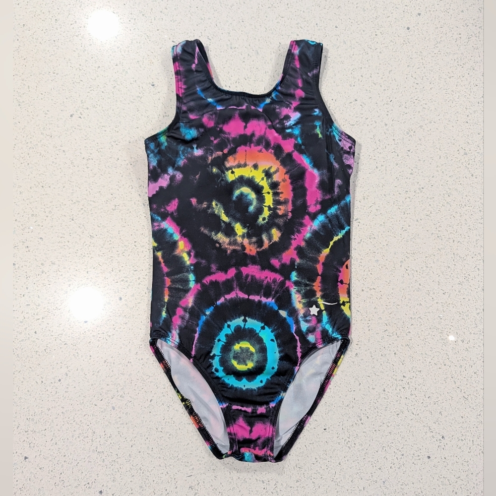 CUTE Destira Gymnastics Dance Leotard Child Small RAINBOW Swirl TIE DYE TieDye